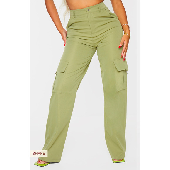 PRETTYLITTLETHING Shape Khaki Buckle Cargo Wide Leg Pants NWT Size 2 - Picture 2 of 7